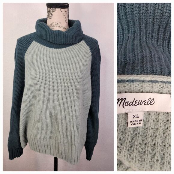 Madewell Sweater XL Colorblock Eastbrook Turtleneck Cross-Back Sweater Mc008 - Picture 1 of 10
